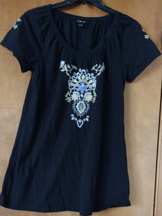Style & Co. Tops - Style & Co. Black Short-Sleeve Scoop Neck Top with Floral Embroidery